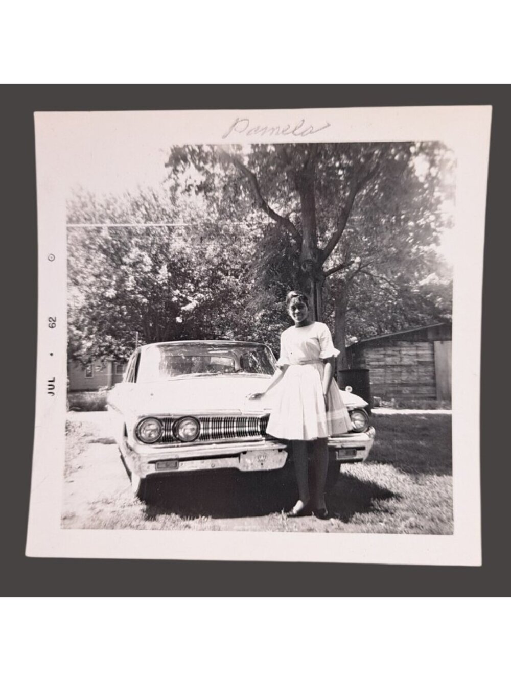 Vintage Black & White Found Photo African American Girl Pamela 1962 Classic Car